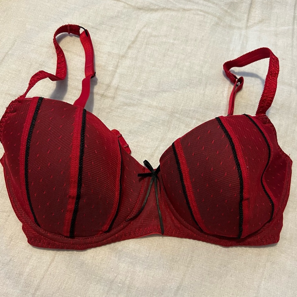 34 D black and red DKNY bra
